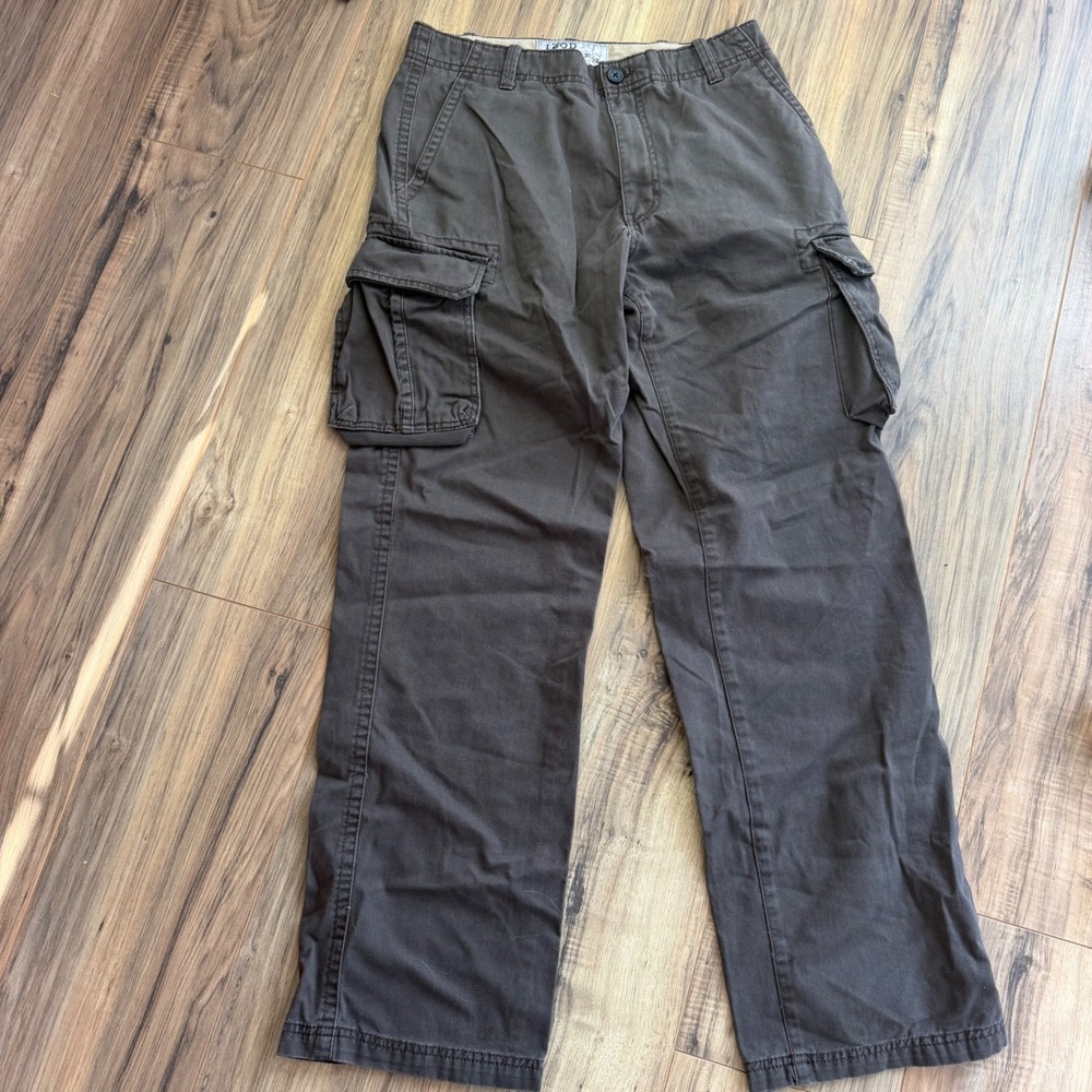 Y2K 90's IZOD Mens Cargo Chino Pants 30x32 Brown Cotton Straight Leg Trousers